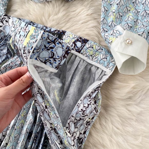 Elegant Breasted Print Tops And Midi Skirt Set - Picture 8 of 13